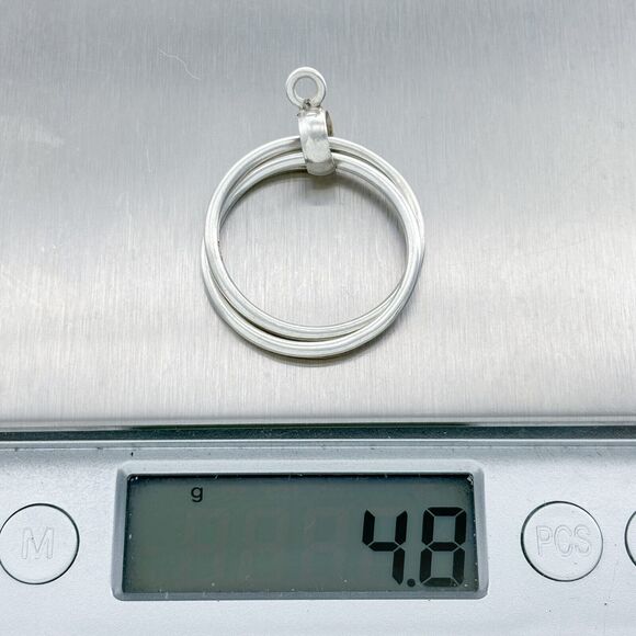 Vintage Sterling Silver 925 Double Circles minimalist Pendant - Picture 4 of 4